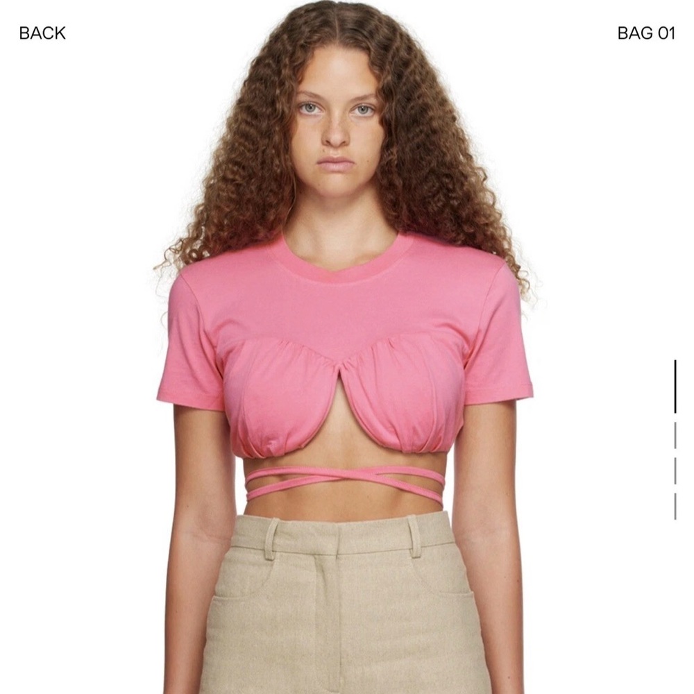 Jacquemus Le T-shirt Baci Pink Cropped Tie Front Top